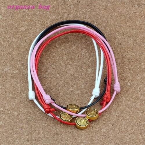 20pcs Antique Gold VIRGEN DE GUADALUPE Alloy Round Flat Bead Adjustable Cord Wrist DIY Wax Rope Weave Bracelet 4color C-49