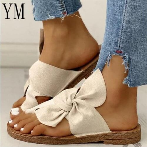 2020 Hot Fashion Summer Sandals Shoes Women Bow Summer Sandals Slipper Indoor Outdoor Flip-flops Beach Shoes Female Slippers 42
