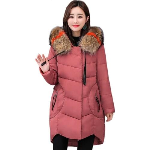 2020 Winter Women Long Jacket Solid Slim Parka Mujer Korean Style Plus Size Hooded Fur Collar Thick Outwear WomenS Winter Coat