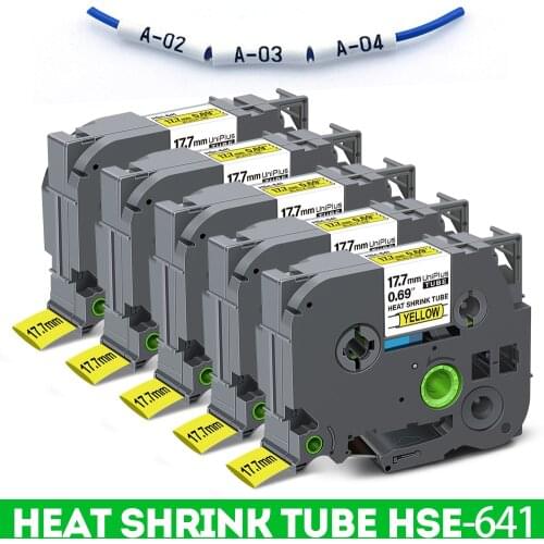 5PK Heat Shrink Tube Ribbon Wire Cable Label Tape Compatible Brother hse641 hse-641 17.7mm Label for Brother P Touch PT-P750WVP