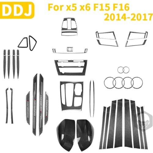 For BMW X5 X6 F15 F16 2014-2017 Carbon Fiber Accessories Air Conditioner Outlet Cover Gear Shift Sticker Door Speaker CD Frame