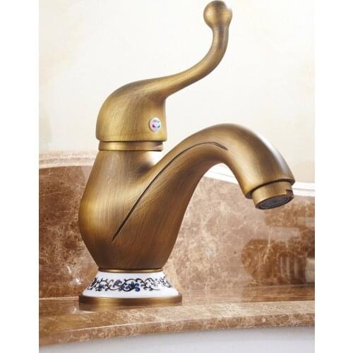 Antique Brass Sink Faucet Jug Design Bathroom Faucet Hot And Cold Faucet Sink Bathroom Ceramic Base Bronze Sink Mixer