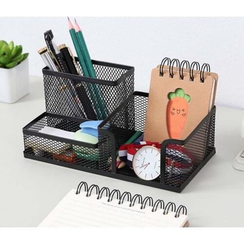 3 in 1 Black Metal Mesh Box Pen Pencils Holder Case Desk Stationery Storage Organizer Home Office useful save space New