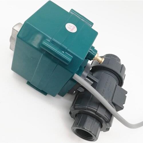CTF-001 DN15 G1/2" BSP 2 way 10 NM torque PVC electric operated ball valve with manual function DC12V CR01 2 wires