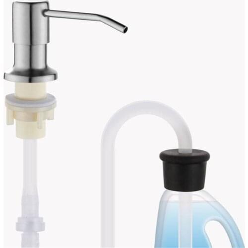 Detergent Liquid Soap Dispenser Pump Stainless Steel Kitchen Sink Soap Dispenser Bathroom Press Dispenser Head with 1 meter Tube
