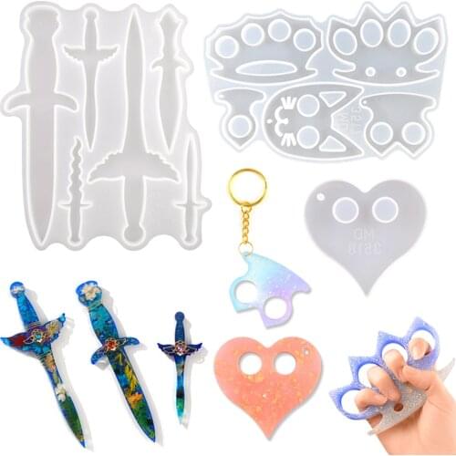 DM119 3 Style Defense Moldes Resina Dagger Knife Cat Heart Moldes De Silicona Epoxi Transparente
