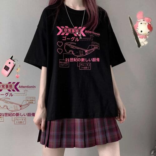 Summer Casual Harajuku Japan Clothing Anime Gothic Short Sleeved Women T-Shirt Punk Sexy Loose Oversized Womens T Shirts Tops
