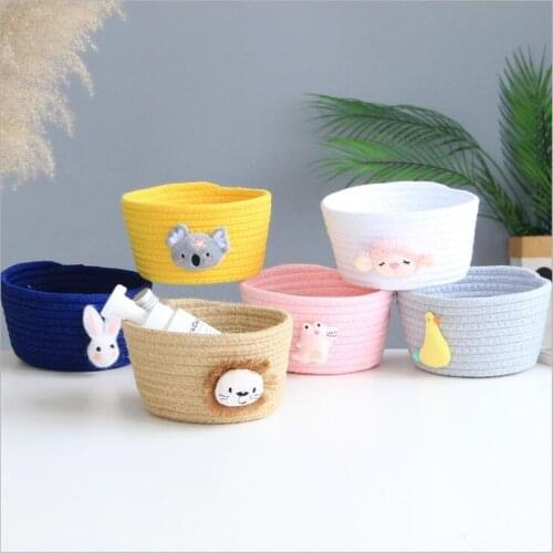 Cotton Rope Storage Baskets With Animals Shape Baby Dirty Clothes Laundry Basket Handmade Weaving Desktop Sundries Organizer Box