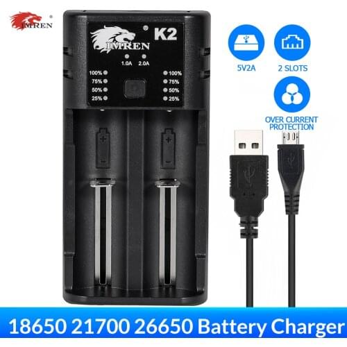 IMREN K2 Charger for Rechargeable Batteries 14500 16650 17650 18650 26650 21700 18350 AA AAA 3.7V/3.6V Lithium NiMH Battery