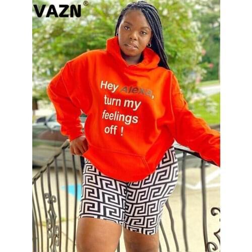 VAZN 2020 Autumn New Plus Size Letter Young Casual Energy Hooded Full Sleeve Top Short Pants Tracksuits Slim Women 2 Piece Se