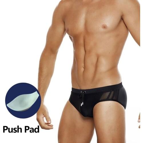 2021 Spring New Men Swimming Trunks Net Yarn Stitching Solid Color Swimsuit Occident Fashion Push Pad Bikini Beach Surf Sport