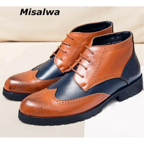 Misalwa Oversize Brogue Men Boots High Top PU Leather Oxford Casual Shoes Blue Red Mixed Color British Wedding Fashion Men Boot