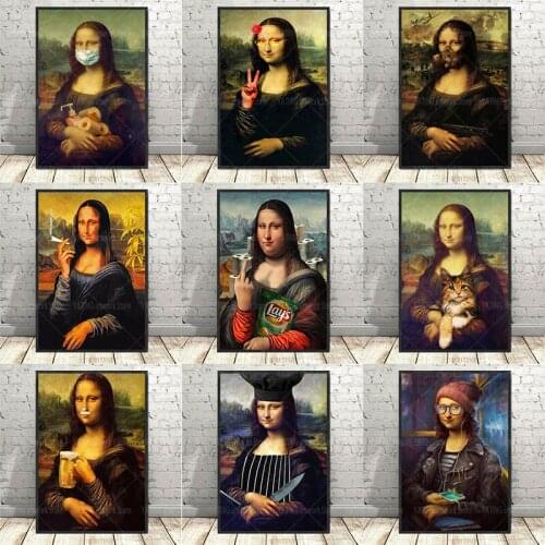 Mona Lisa Poster Prints Nordic Style Funny Art Canvas Painting Modern Home Living Room Decoration Mural Bar Decoration Painting