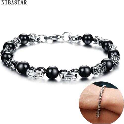 NIBASTAR Men Bead Bracelet Stainless Steel Link Chain Bangle Fashion Unique 3Colors Jewelry Male Party Gifts