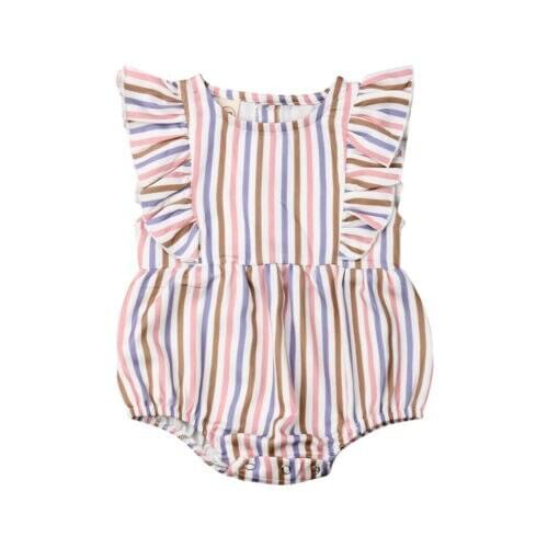 Newborn Kids Baby Girl Striped Jumpsuit Romper Crawling Suit Body Suit Outfits Print Fly Sleeve Clothes Clothings Sunsuits New