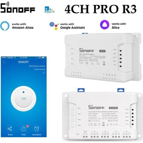 SONOFF 4CH R3 PROR3 relay Smart DIY WiFI Switch 4 Channel Din Rail Mounting Support eWelink App work with Alexa Google Alice