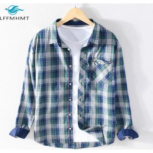 Autumn New Fashion Cotton Men Clothing Vintage Plaid Long Sleeve Button Up Lapel Shirt Japan Style Casual Slim Fit Harajuku Tops