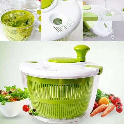 Hand Vegetable Salad Dehydrator Green ABS Hand Crank Spin Dryer Pour Spout Bowl Practical Kitchen Tool