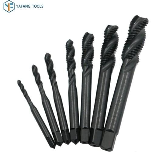 7Pcs/Set HSS M3~M12 Spiral Fluted Screw Thread Tap Metric Plug Hand Taps Nitrogen Treatment Drill Bit Power Tools