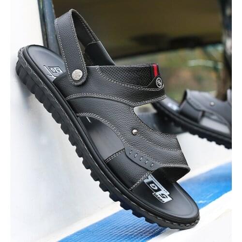 Mens Summer Sandals Genuine Leather Comfortable Slip-on Casual Sandals Fashion Men Slippers Zapatillas Hombre Size 38-44