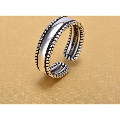 925 Sterling Silver Open Rings For Women Original Handmade Lady Prevent Allergy Sterling Silver Retro Rings Jewelry