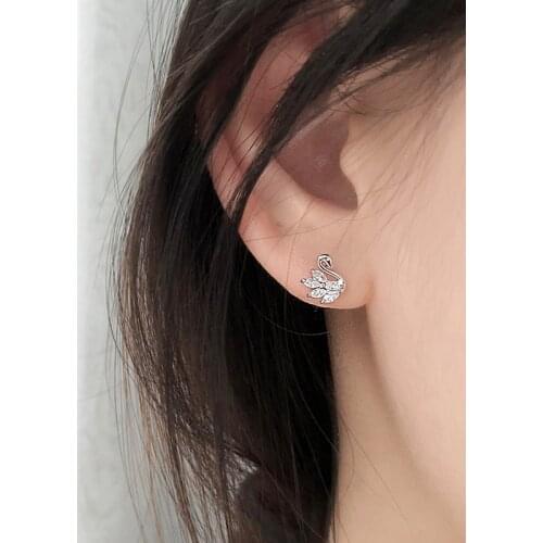 Swan Stud Earrings Zircon Crystal For Women Korean Fashion Cute Simple Creative Design Female Student Girl Dating Gifts Jewelry