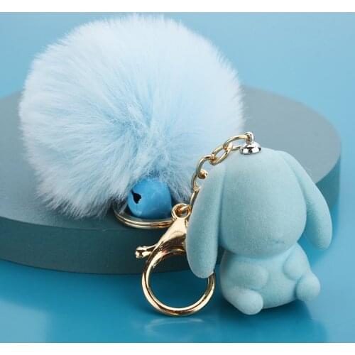 Ins Cute Flocking Rabbit Keychain Female Creative Fur Pompoms Car Key Pendant Couple Lovers Gift Toy Doll Accessories