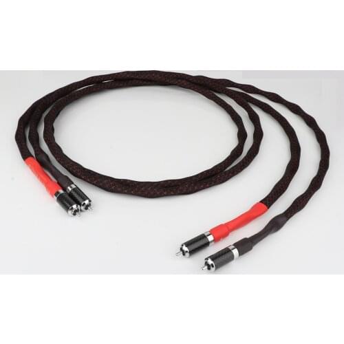 Pair YTER Pure Solid Silver Phono RCA Interconnect Cables with Carbon Fiber Rhoudim Plated RCA Jack