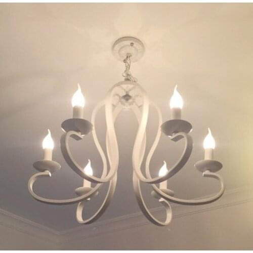 Modern candle Chandelier lighting Nordic American coutry style Fixtures Vintage white/black wrought Iron Home Lighting E14