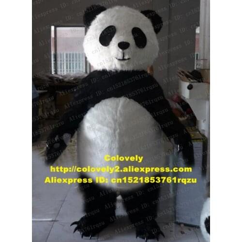 Lifesome Black White Long Fur Panda Bear Bearcat Catbear Mascot Costume Cartoon Character Mascotte Short Tail Small Ears ZZ1115