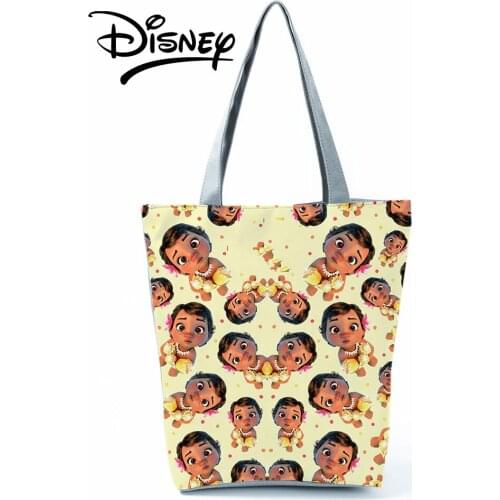 Disney Moana Handbags Cute Girl Printed Women Shoulder Bag Eco Reusable Shopping Bag High Capacity Travel Beach Bag Yellow Tote