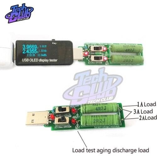 5V USB resistor dc electronic load With switch adjustable current 1A/2A/3A battery capacity voltage discharge resistance tester