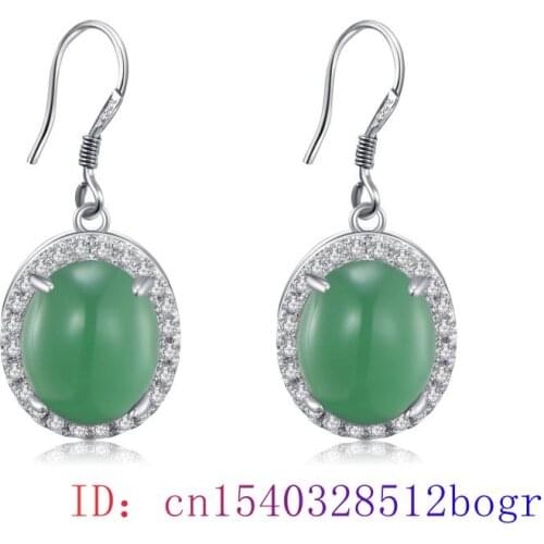 Green Jade Earrings Gemstone Charm Gifts Jewelry Amulet Women Zircon Crystal Natural 925 Silver Chalcedony Fashion