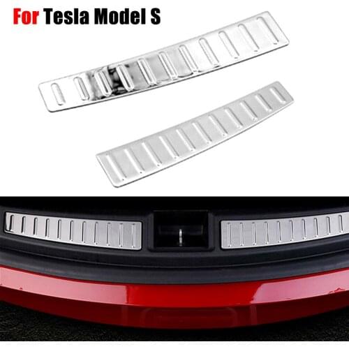 1 Pair Stainless Steel Car Rear Boot Trunk Inner Outer Bumper Protector Guard Sill Plate Cover Accessories for Tesla Model S