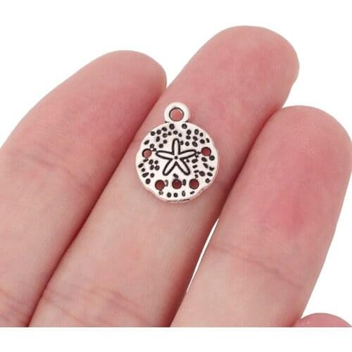 30 x Tibetan Silver Metal Starfish Sand Dollar Round Charms Pendants for Bracelet DIY Jewelry Making Findings 16x13mm