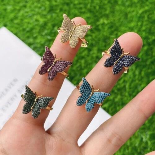 5PCS, Luxury Crystal Rings For Women Fashion Open Adjustable Butterfly Finger Rings Weddings Party Jewelry Gifts