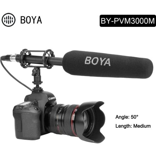 BOYA BY-PVM3000M Supercardioid Shotgun Microphone 50 Supercardioid Electret Condenser Mic for DSLR Camera Camcorder