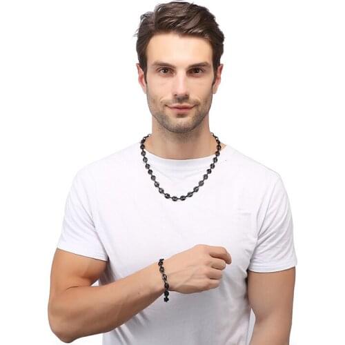 Black Coffee Bean Link Chain Necklace 11MM For Men Stainless Steel Rope Link Chain Necklace Fashion Hip Hop Men Jewelry 2019