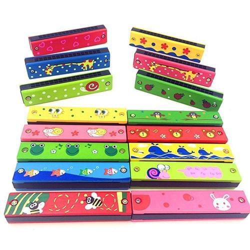 Children 16 Holes Double Row Wood Harmonica Musical Instruments Educational Toy