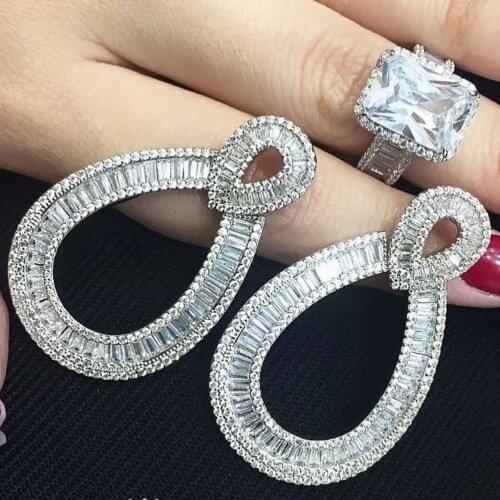 HIBRIDE Sparkling AAA Cubic Zircon Pave Long Drop Earrings For Women Jewelry Pendientes Mujer Brincos Party Jewelry E-885
