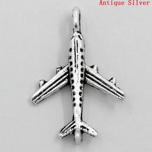 Doreen Box Lovely Charm Pendants Airplane /Aeroplane Silver Color 23x15mm,50PCs (B23607)