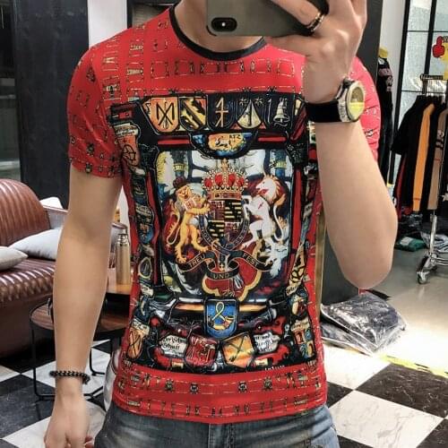 Tee Shirt Homme Summer New Tshirt For Men Red Printing Short Sleeve T-shirt Mens Social Club Outfitsfashion Brand Casual Slim