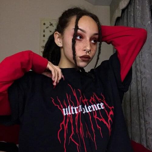 Punk Gothic T-shirts Loose Streetwear Harajuku Letter Print Summer Fashion Female Short Sleeve Casual Vintage women black tees