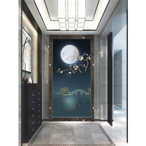 Customized Wallpaper 3d New Chinese Haoyue Dangkong Landscape Flower and Bird Entrance Background Wall Aisle Corridor Mural обои