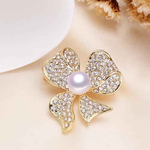 Fashion Bow Knot Design Brooch Pin Mountings Findings Settings Base Women Accessories for Pearls Agate Jade Crystal Beads
