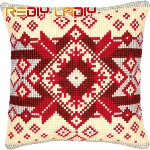 Cross Stitch Cushion Cover Geometric Mandala Sofa Pillow Chunky Cross-Stitch Kits 100% Acrylic Yarn Pillow Case Hobby & Crafts
