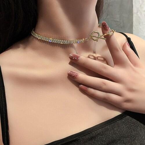 2021 New Hiphop Clavicle Chain Chocker Thick Chain OT Clasp Zircon Stitching Necklaces Exaggerated Design Women Necklaces