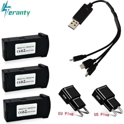 NEW 7.4V 1200mAh 25c Lipo Battery and 3-in-1 Charger Set For E520 E520S RC Quadcopter Spare Parts 7.4v Rechargeable Battery