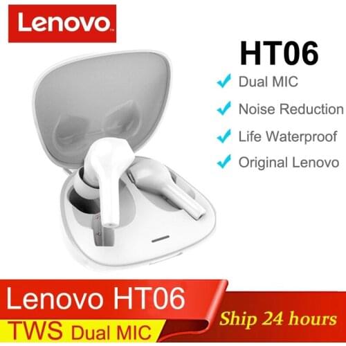 Original Lenovo HT06 Bluetooth Earphone TWS Touch Control IPX5 Waterproof Game Mode HiFi Sound Noise Reduction Wireless Earbuds