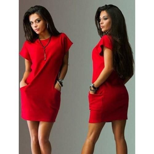 Summer Dress For Women New Women Pocket Loose Casual Female Dress Short Sleeve O Neck Mini Dress Office Lady Work Dress Vestidos